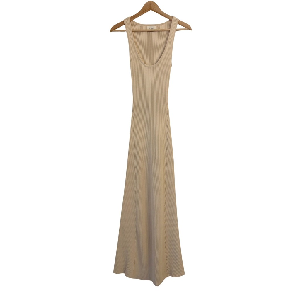 DISSH Billie Maxi Dress M Ribbed Knit Resort Coastal Vacation Minimalist Beige - Picture 2 of 10